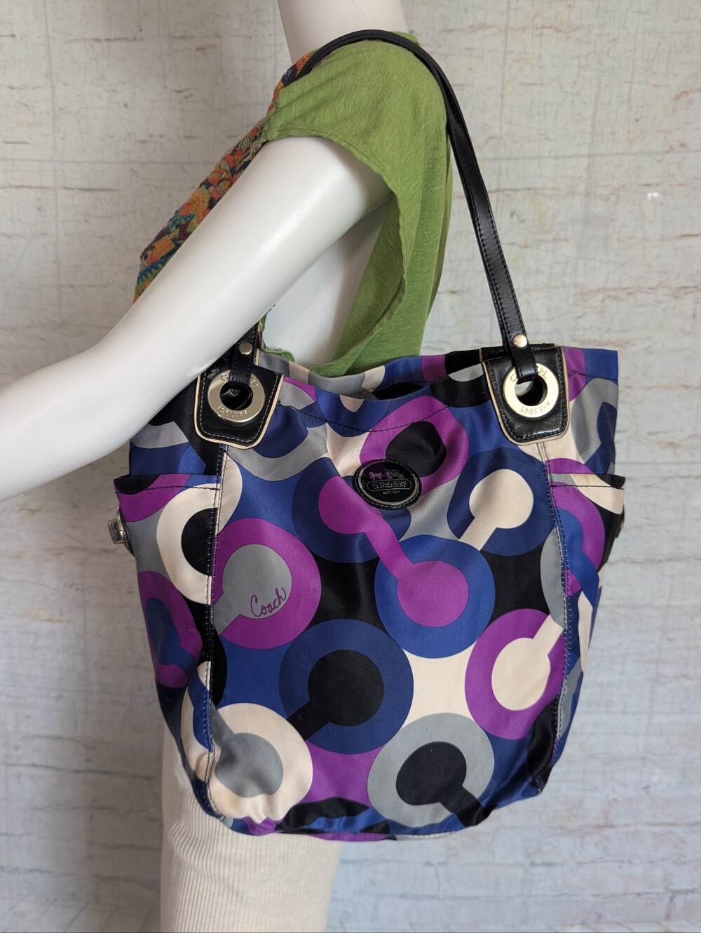 Coach Signature Circle Print Tote Bag in Purple & Blue